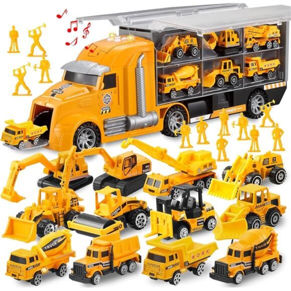 25 in 1 Construction Truck Vehicle Toy Set, Play Vehicles Set with Sounds - Picture 1 of 7